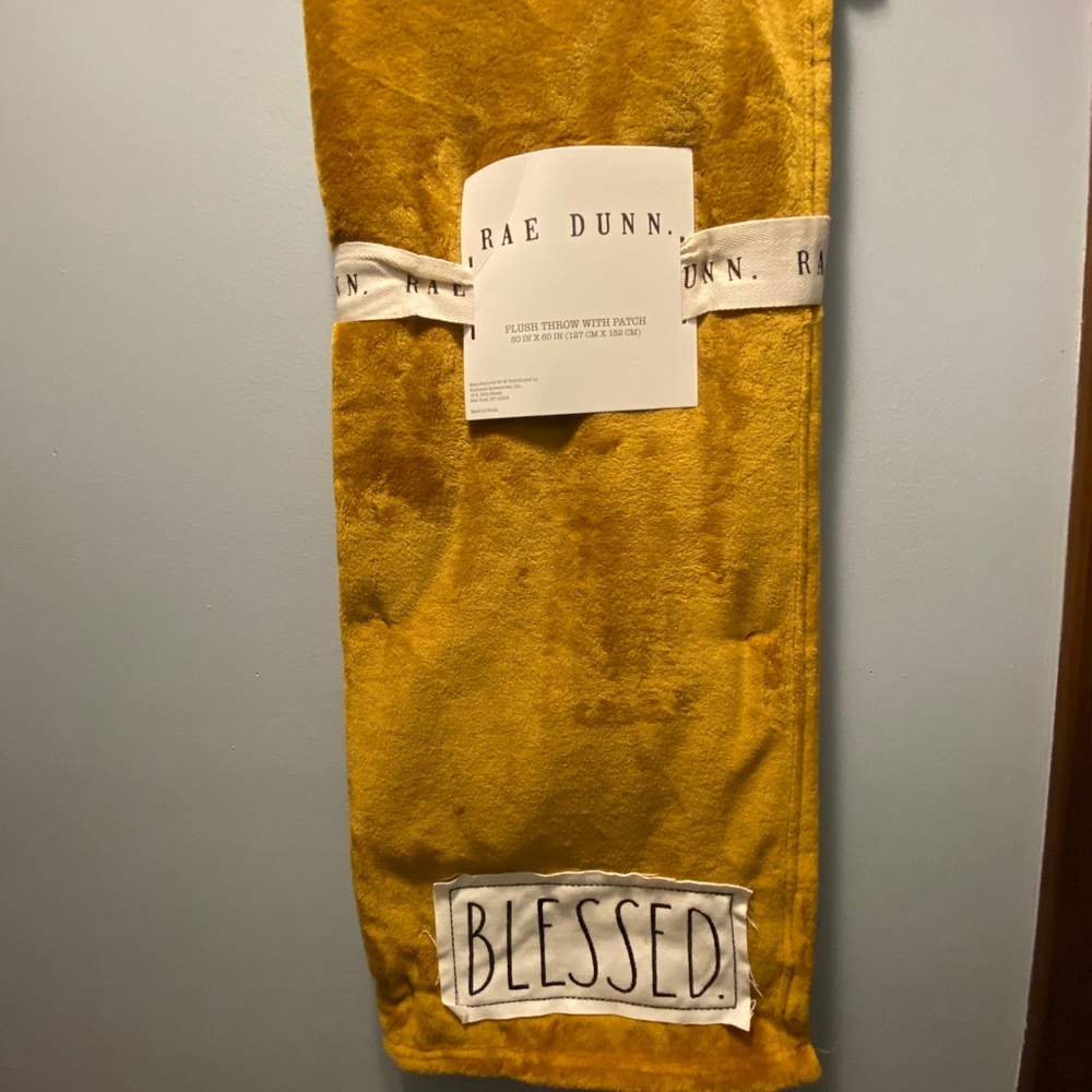 Rae Dunn new gold Blessed plush throw blanket fall